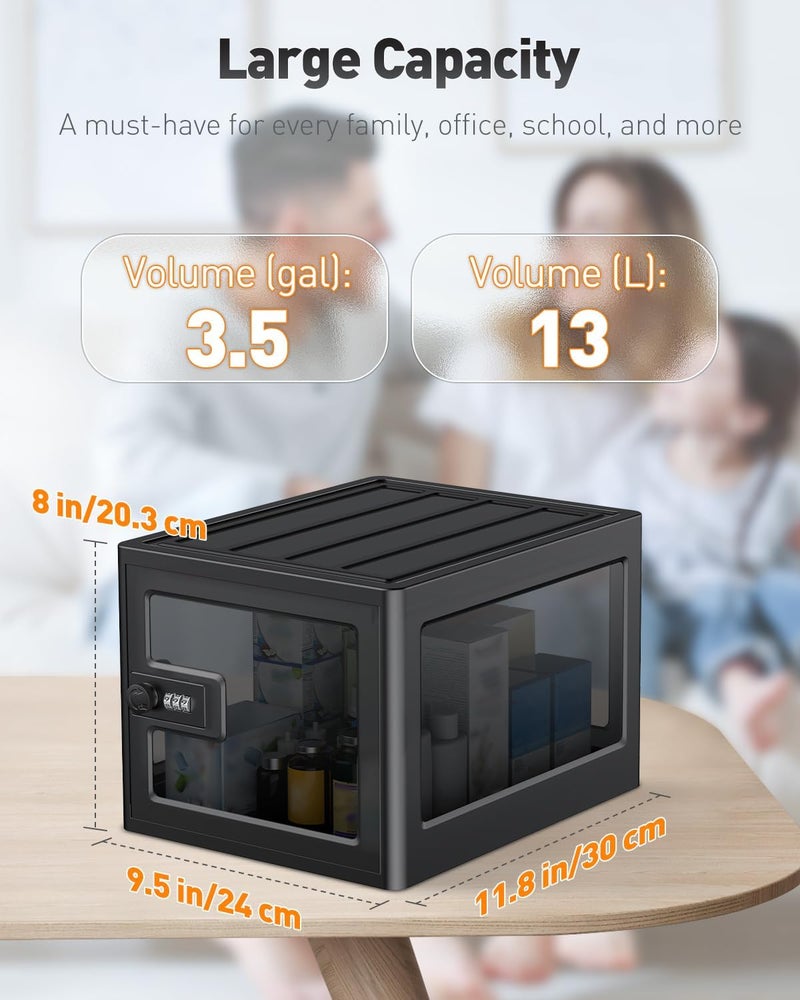 Uniclife Black Medicine Lock Box with Combination Lock 13 L Large Locking Medication Box Lockable Storage Box for Personal Items Phones Food & Snacks Stackable Fridge Lock Box for Home Office - Image 2
